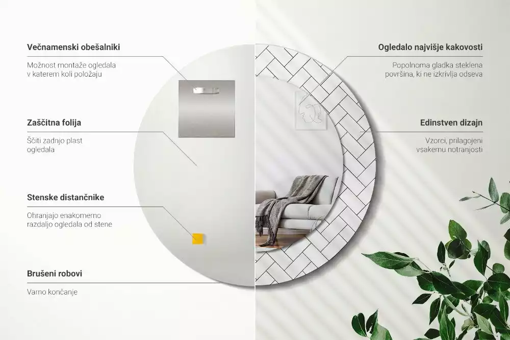 Ronde spiegel met decoratie Visgraat