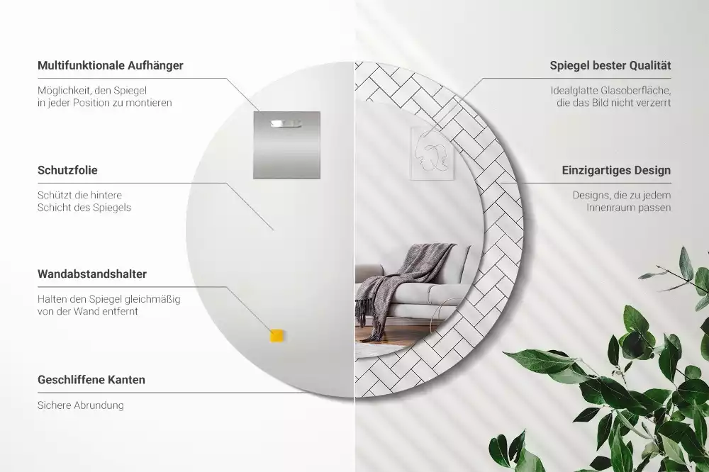 Ronde spiegel met decoratie Visgraat