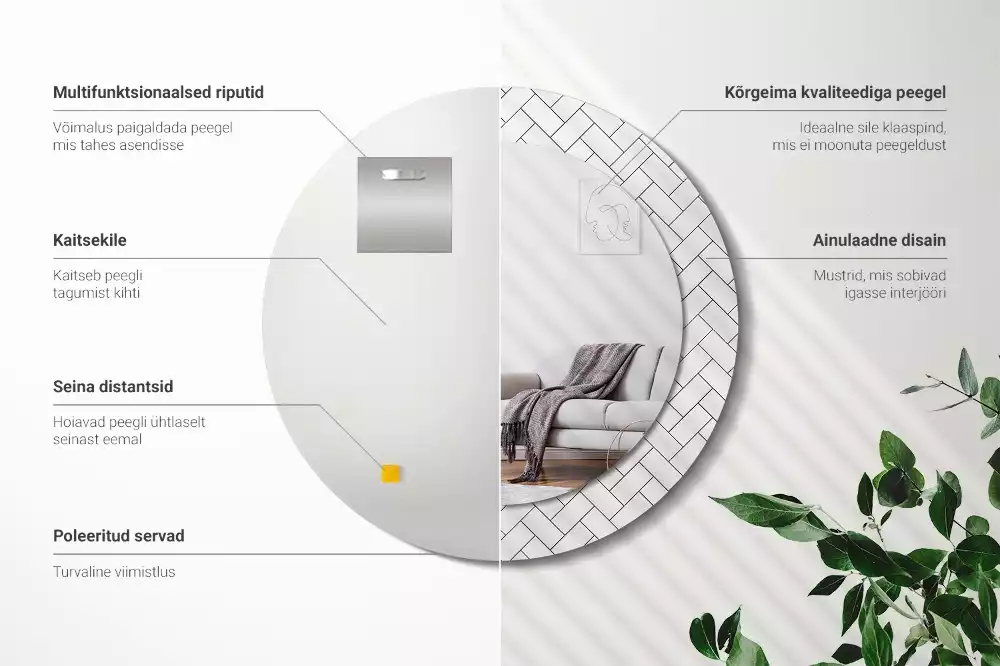 Ronde spiegel met decoratie Visgraat