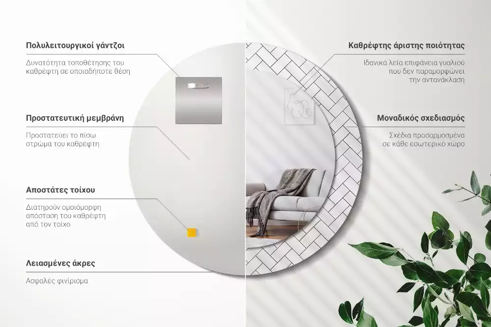 Ronde spiegel met decoratie Visgraat