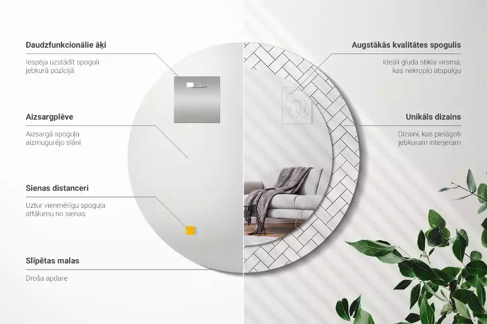 Ronde spiegel met decoratie Visgraat