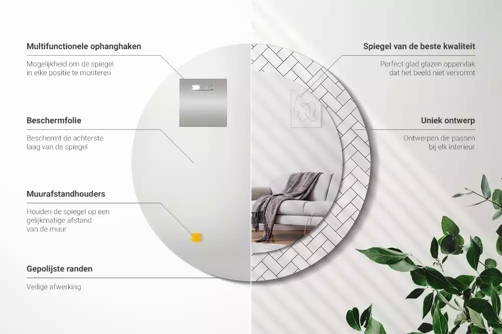 Ronde spiegel met decoratie Visgraat