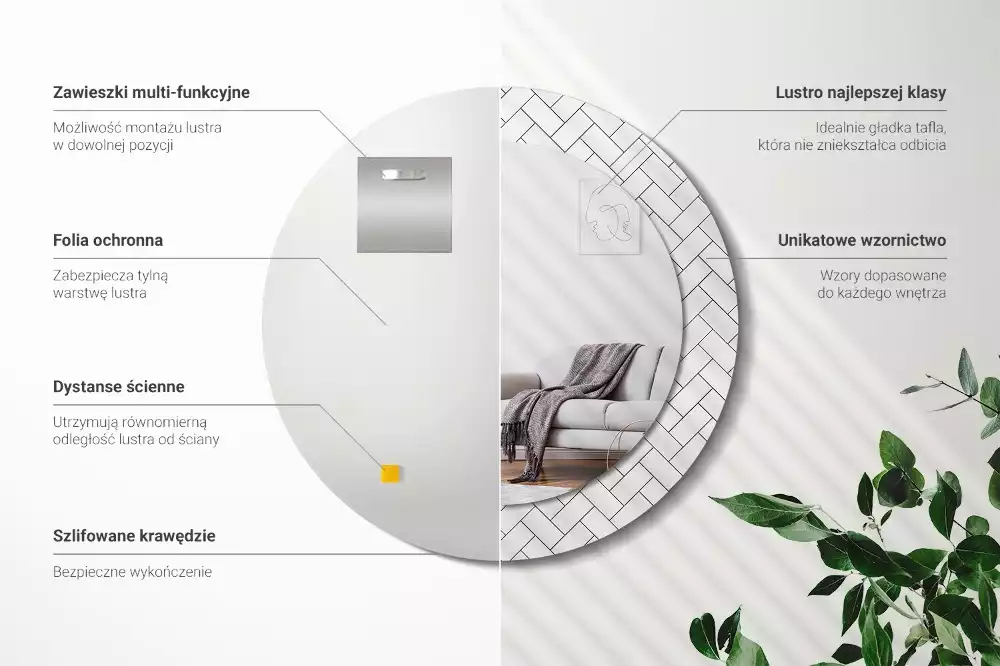 Ronde spiegel met decoratie Visgraat