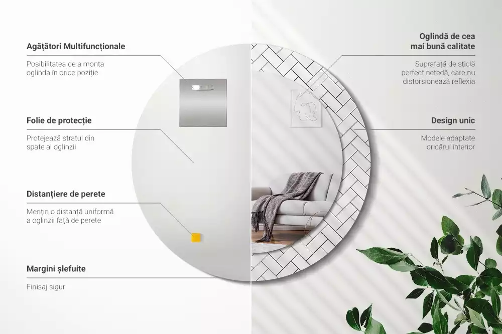 Ronde spiegel met decoratie Visgraat