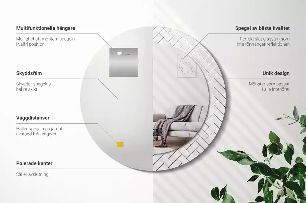 Ronde spiegel met decoratie Visgraat