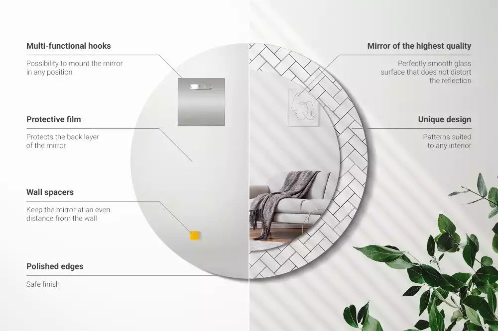 Ronde spiegel met decoratie Visgraat