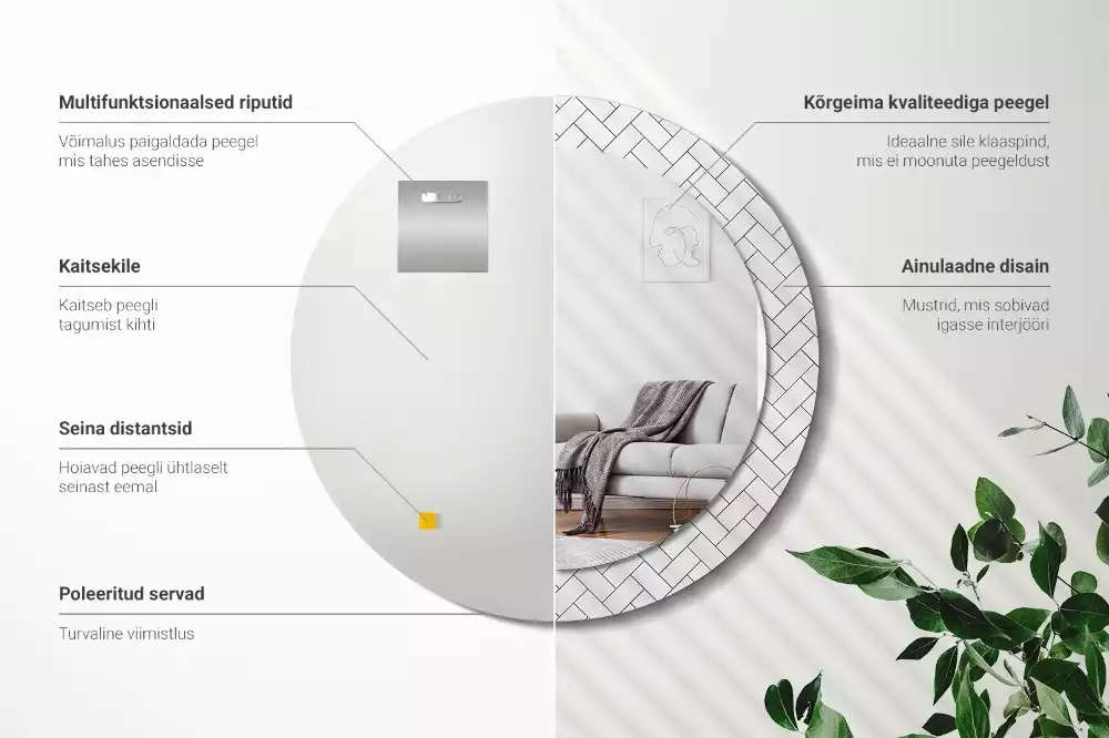 Ronde spiegel met decoratie Visgraat