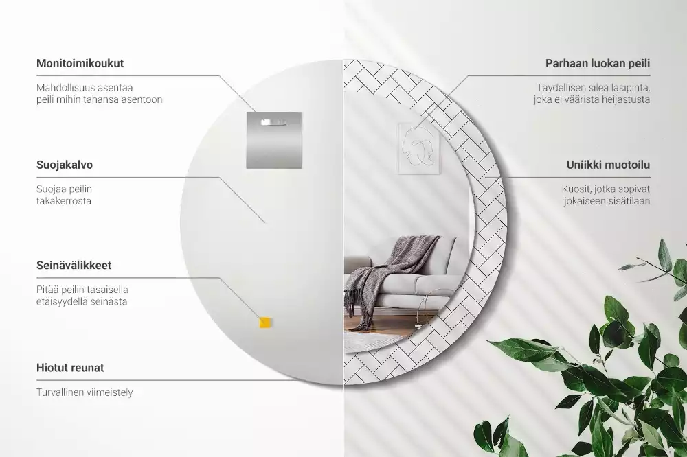 Ronde spiegel met decoratie Visgraat