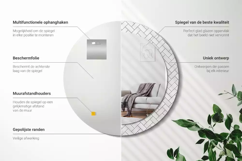 Ronde spiegel met decoratie Visgraat