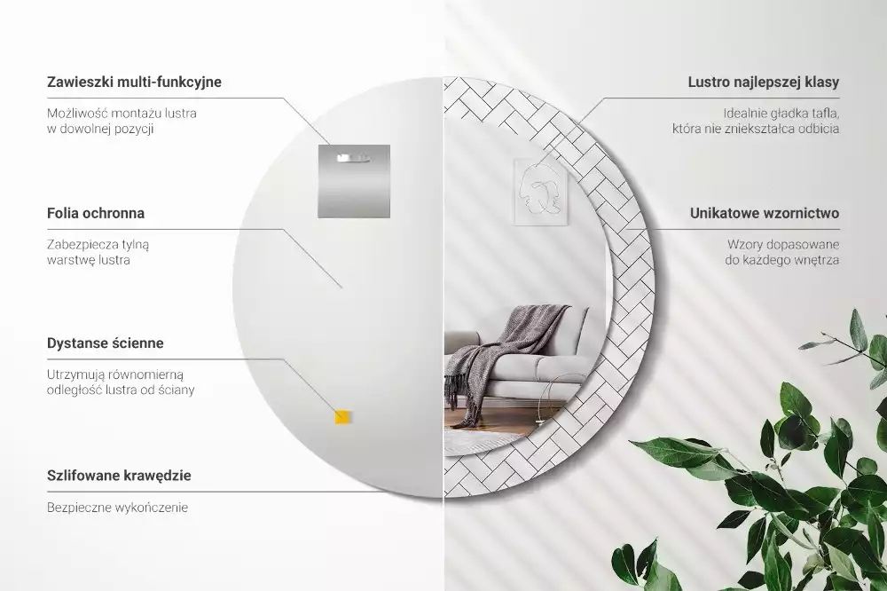 Ronde spiegel met decoratie Visgraat