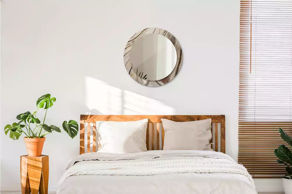 Bedrukte ronde spiegel Gebarsten hout