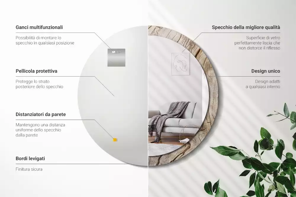 Bedrukte ronde spiegel Gebarsten hout