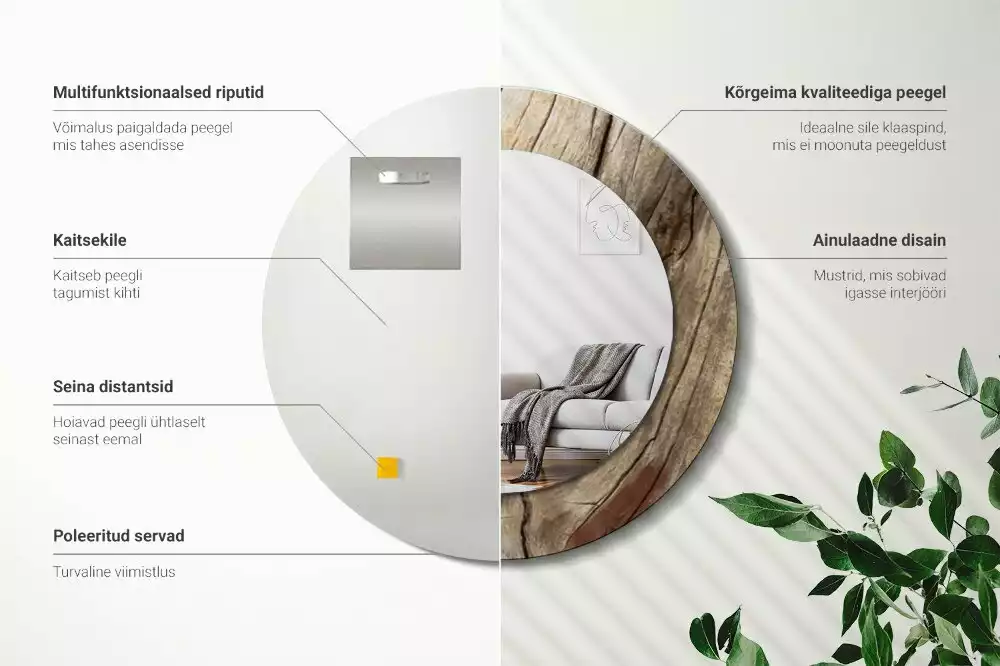 Bedrukte ronde spiegel Gebarsten hout