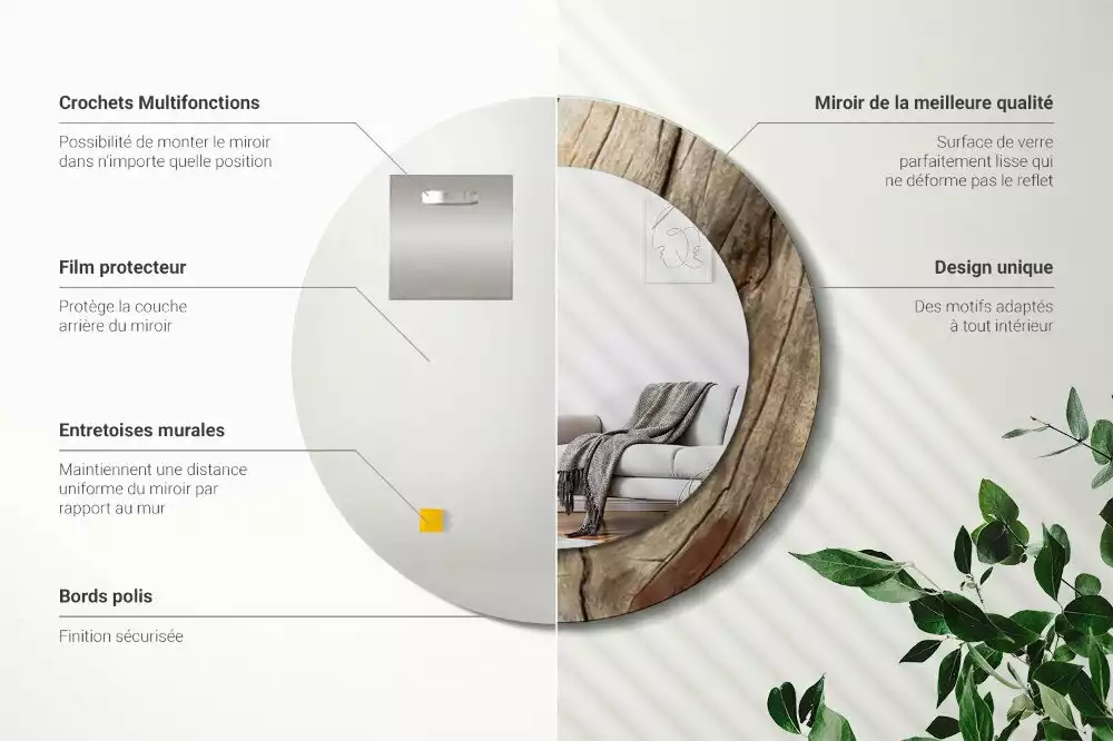 Bedrukte ronde spiegel Gebarsten hout