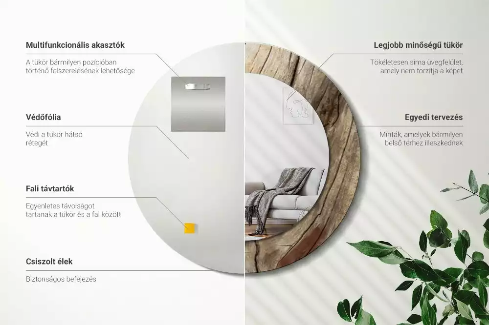 Bedrukte ronde spiegel Gebarsten hout