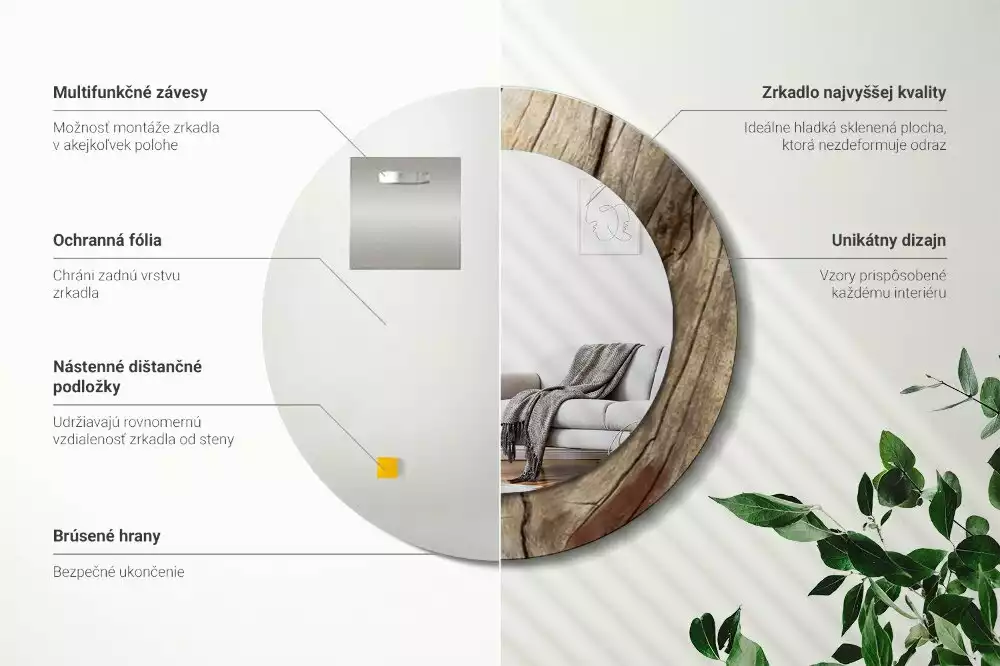 Bedrukte ronde spiegel Gebarsten hout