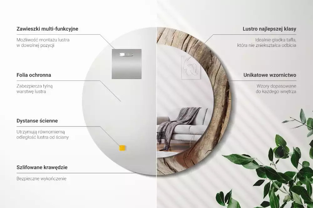 Bedrukte ronde spiegel Gebarsten hout