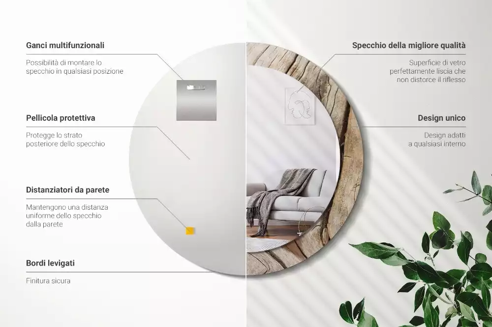 Bedrukte ronde spiegel Gebarsten hout