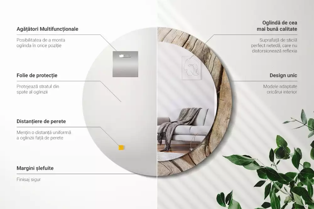 Bedrukte ronde spiegel Gebarsten hout