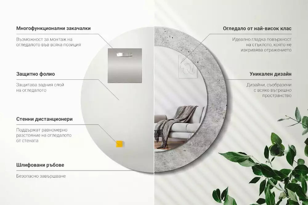 Ronde spiegel met bedrukte lijst Grijs beton
