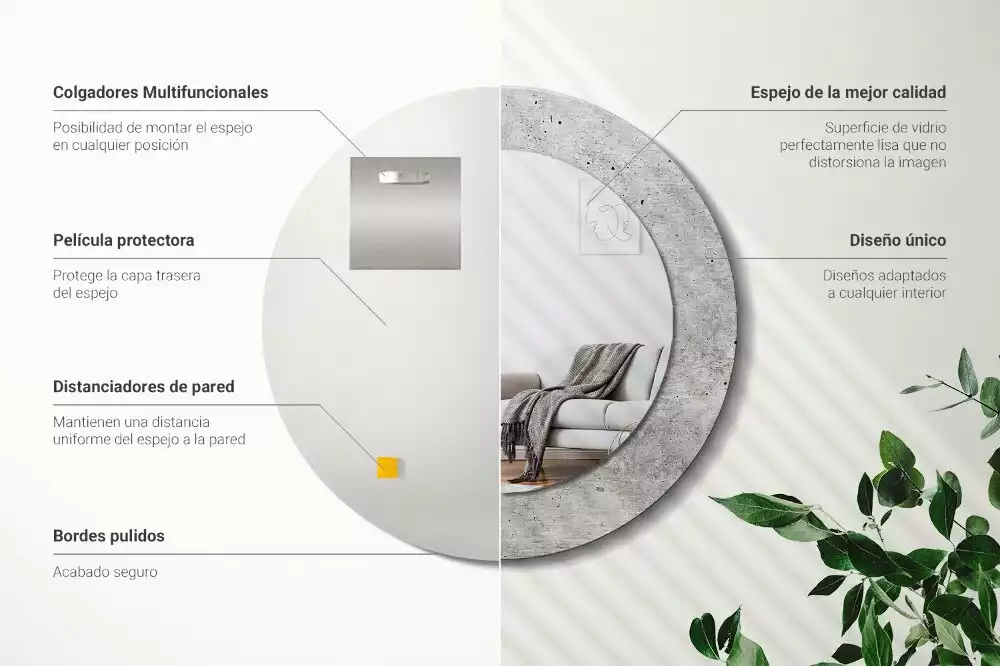 Ronde spiegel met bedrukte lijst Grijs beton