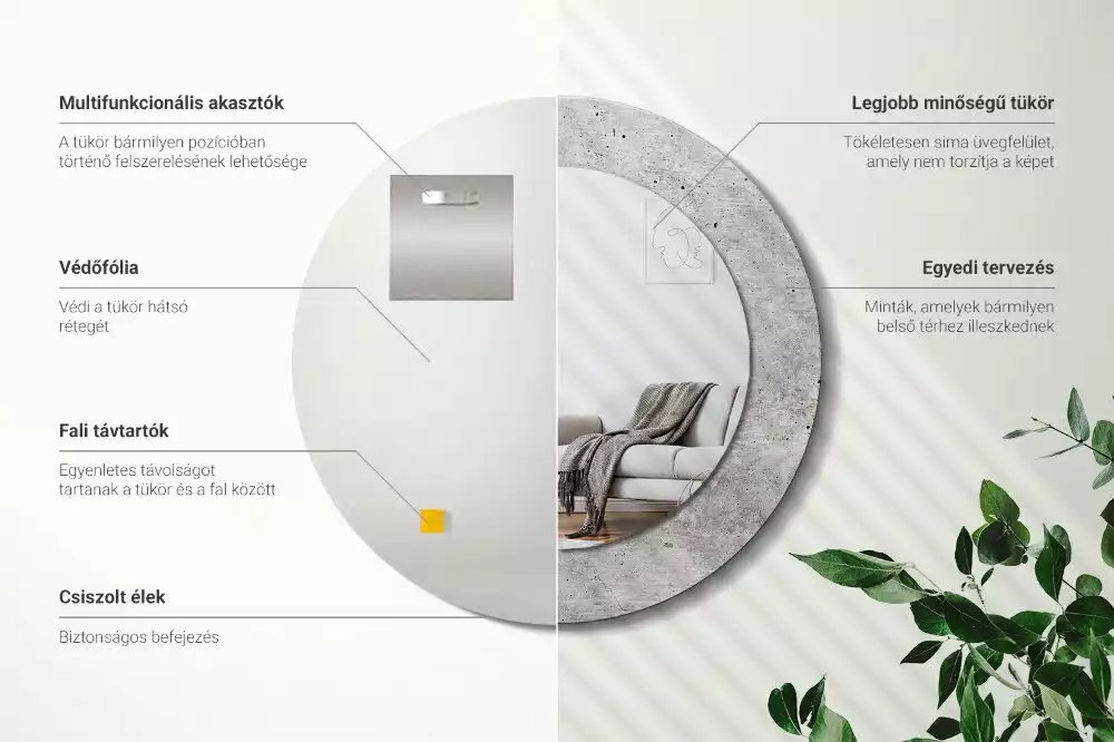 Ronde spiegel met bedrukte lijst Grijs beton