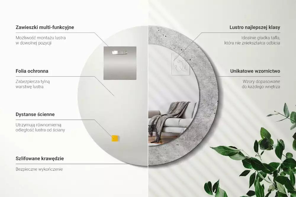 Ronde spiegel met bedrukte lijst Grijs beton