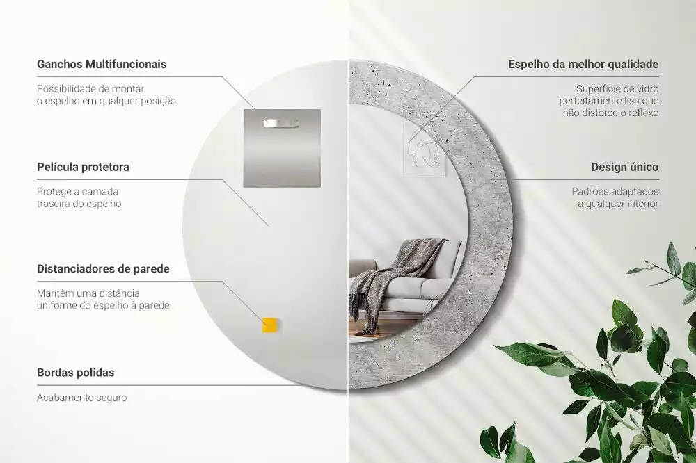Ronde spiegel met bedrukte lijst Grijs beton