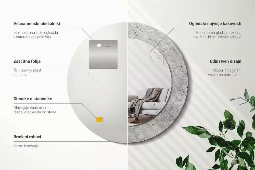 Ronde spiegel met bedrukte lijst Grijs beton