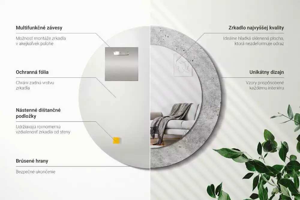 Ronde spiegel met bedrukte lijst Grijs beton