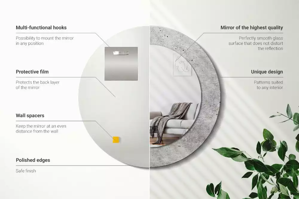 Ronde spiegel met bedrukte lijst Grijs beton