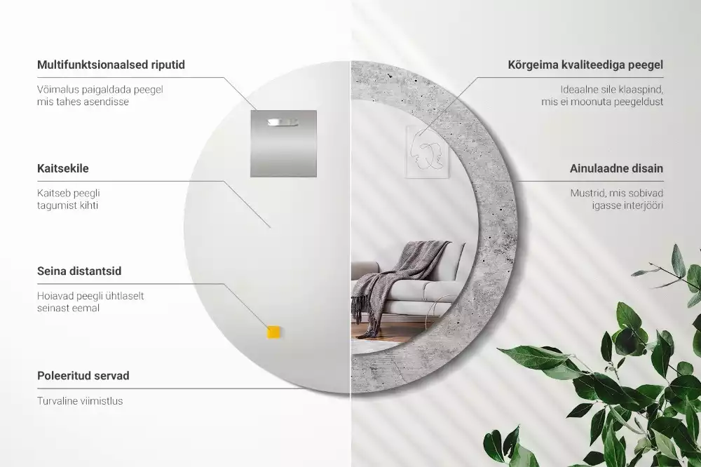 Ronde spiegel met bedrukte lijst Grijs beton