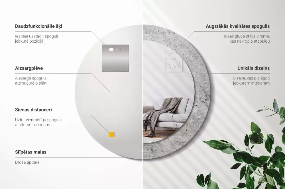 Ronde spiegel met bedrukte lijst Grijs beton