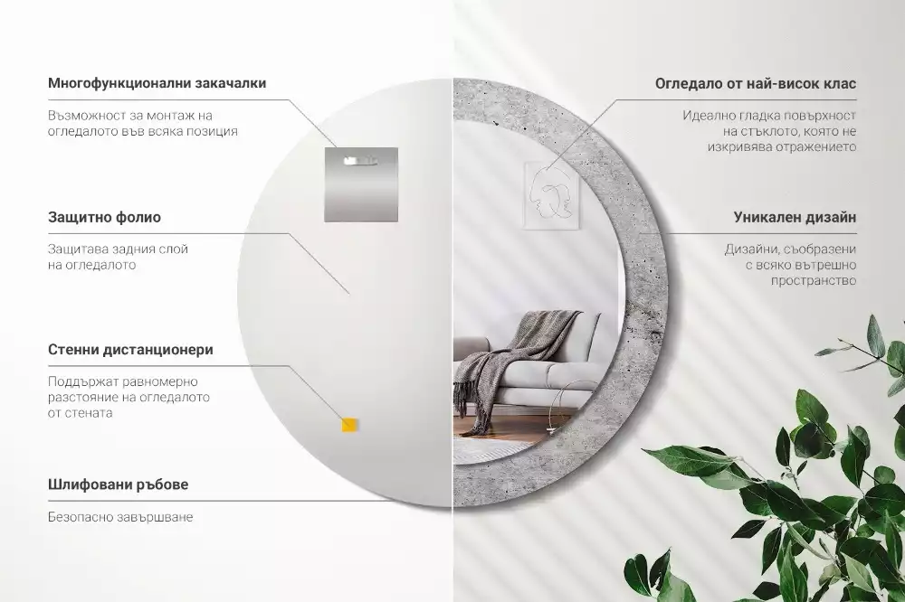 Ronde spiegel met bedrukte lijst Grijs beton