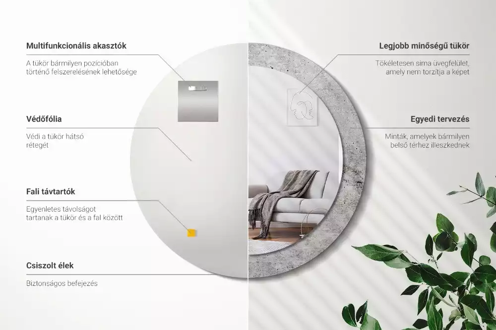 Ronde spiegel met bedrukte lijst Grijs beton