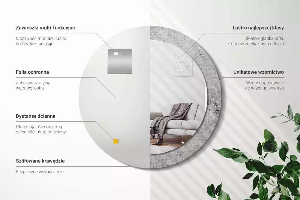 Ronde spiegel met bedrukte lijst Grijs beton