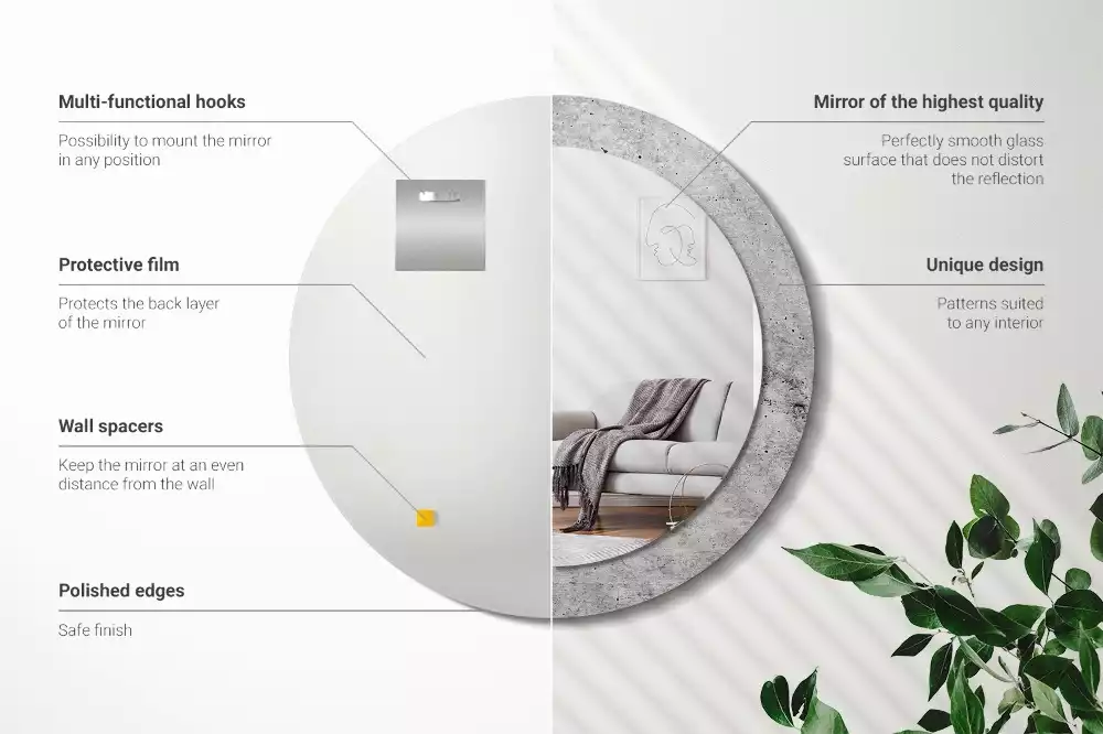 Ronde spiegel met bedrukte lijst Grijs beton