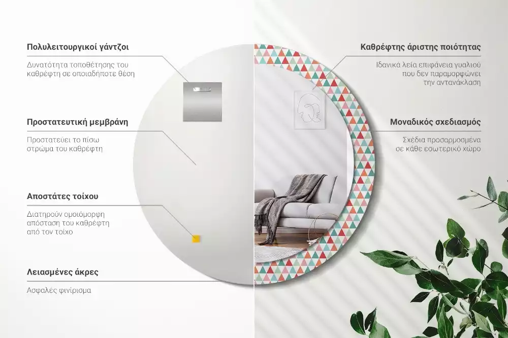Bedrukte ronde spiegel Geometrisch patroon
