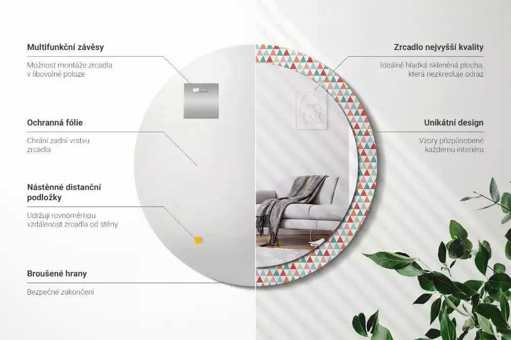 Bedrukte ronde spiegel Geometrisch patroon