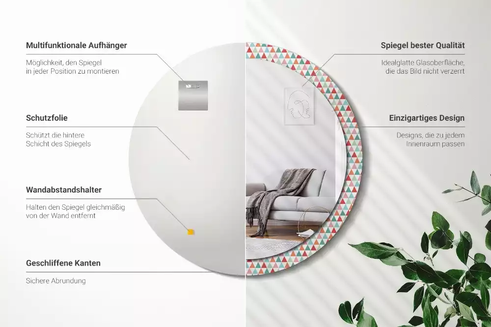 Bedrukte ronde spiegel Geometrisch patroon