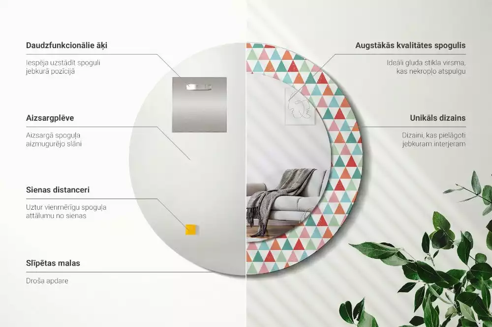 Bedrukte ronde spiegel Geometrisch patroon