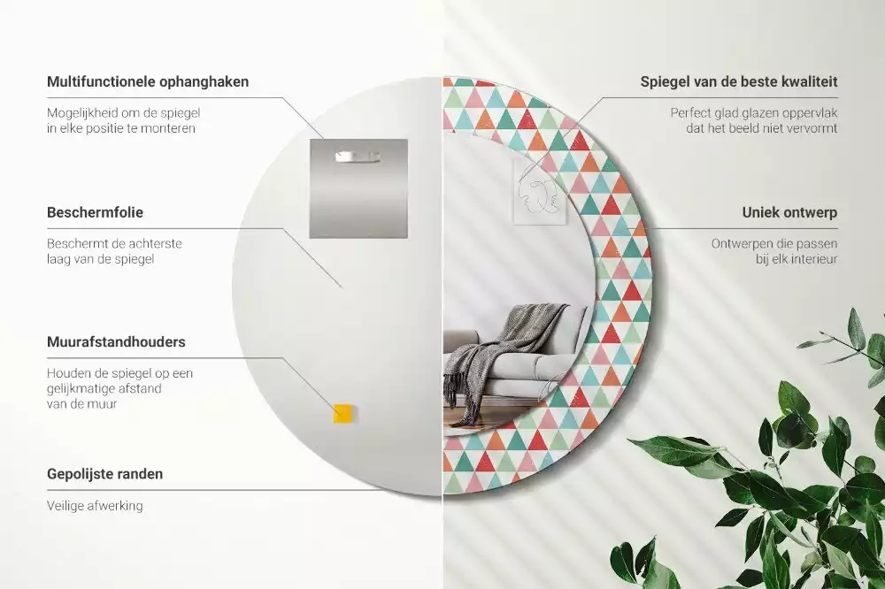 Bedrukte ronde spiegel Geometrisch patroon