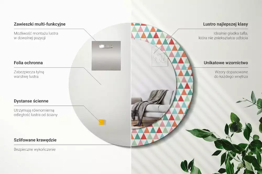 Bedrukte ronde spiegel Geometrisch patroon