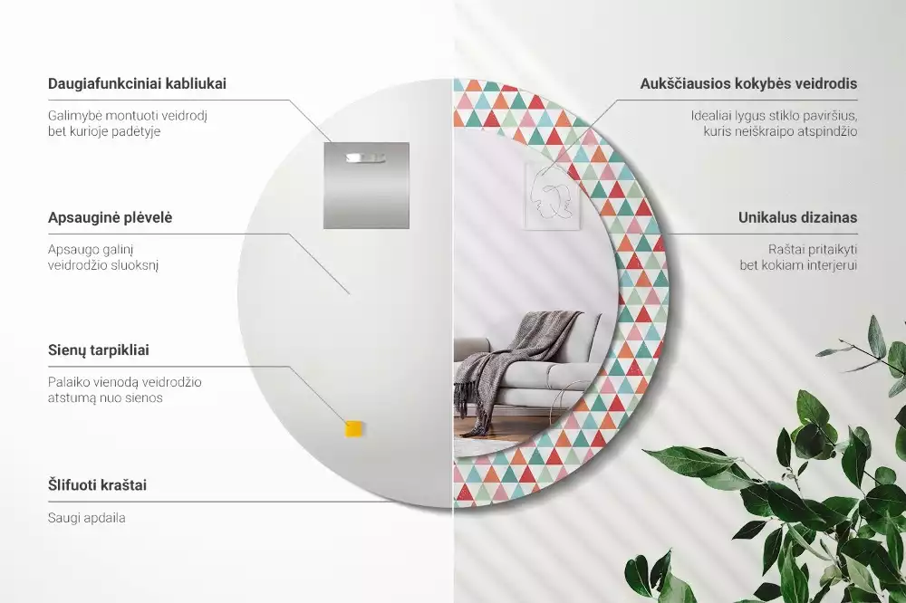 Bedrukte ronde spiegel Geometrisch patroon