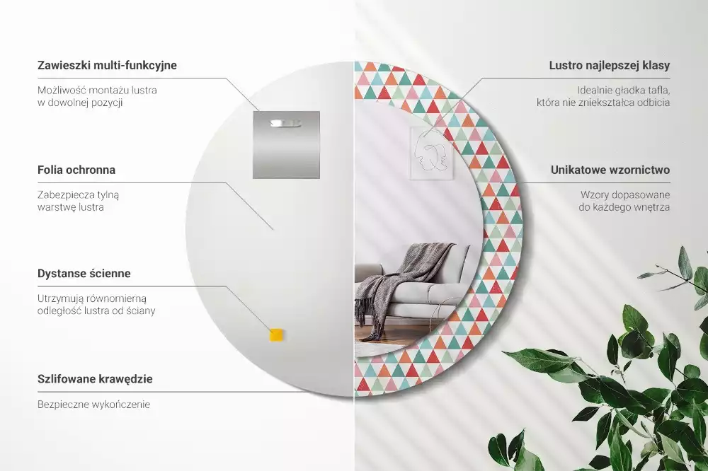 Bedrukte ronde spiegel Geometrisch patroon