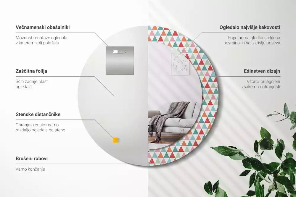 Bedrukte ronde spiegel Geometrisch patroon