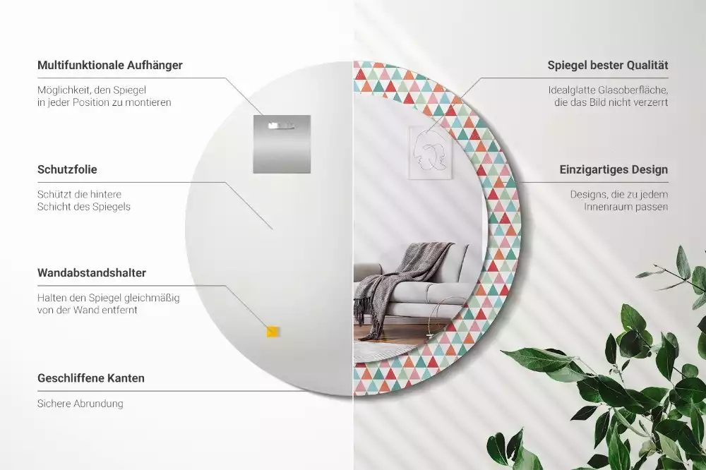 Bedrukte ronde spiegel Geometrisch patroon