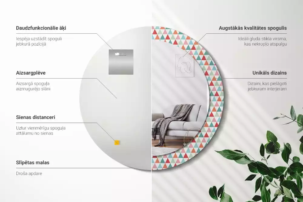 Bedrukte ronde spiegel Geometrisch patroon