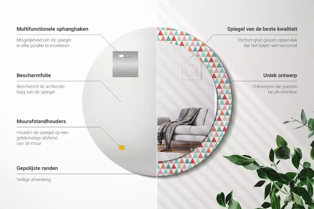 Bedrukte ronde spiegel Geometrisch patroon