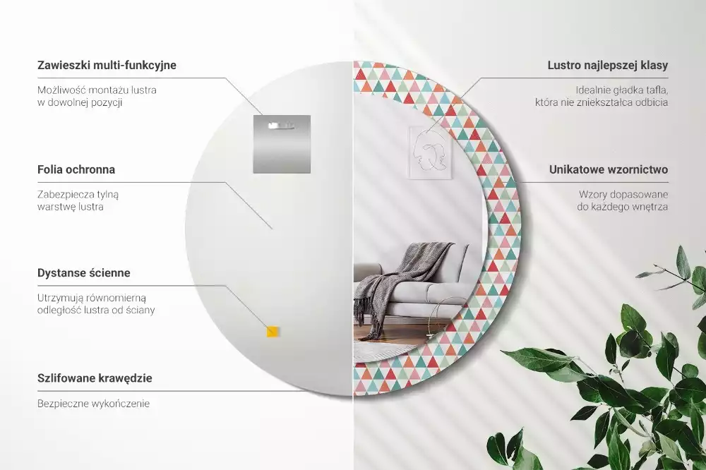 Bedrukte ronde spiegel Geometrisch patroon